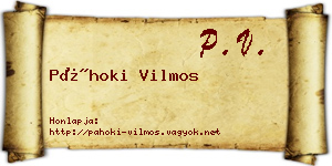 Páhoki Vilmos névjegykártya